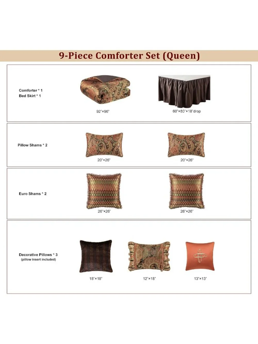 9-Piece Jacquard Comforter Set Luxury King Size Comforter Sets with Euro Sham